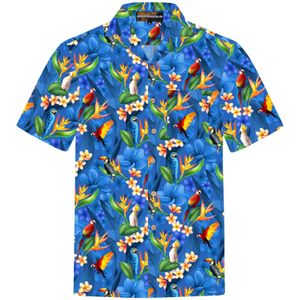 Hawaiihemdshop.de Overhemd 'Flower Parrots'  blauw