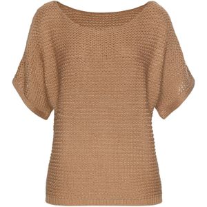 Ajour - Gebreide Trui - Camelkleur - Ruimvallend - Korte Mouwen