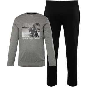 Men Plus Pyjama lang  basaltgrijs / grijs gemêleerd / zwart