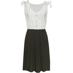 Lascana - Zomerjurk - Crème/Kaki - Casual - Mouwloos - Diepe V-hals