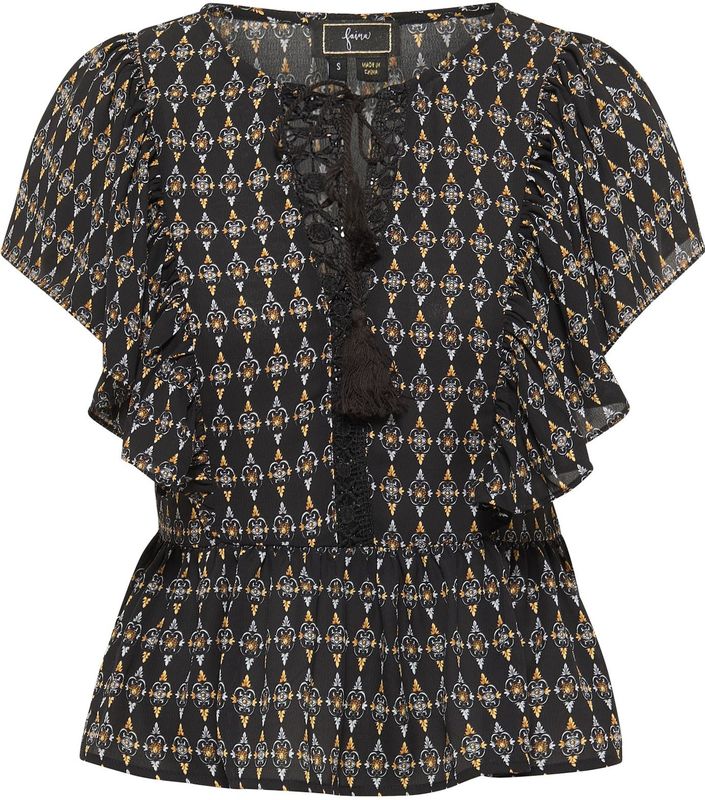 faina Blouse  goudgeel / lichtgrijs / zwart