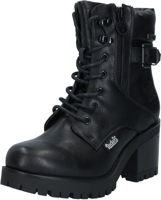 Dockers - Chunky Laarzen - Zwart - Met Blokhak - Vetersluiting en Ritssluiting