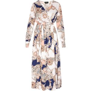 faina Jurk  donkerblauw / goud / abrikoos / wit