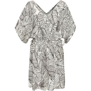 Blousejurk - Crème/Zwart - Gekreppte Viscose - Korte Mouwen - Ruimvallend