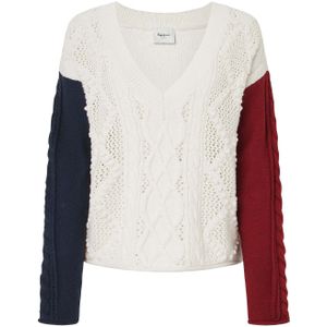 Gevlochten Gebreide Trui - Wit - Katoen - V-hals - Lange Mouwen - Duurzaam