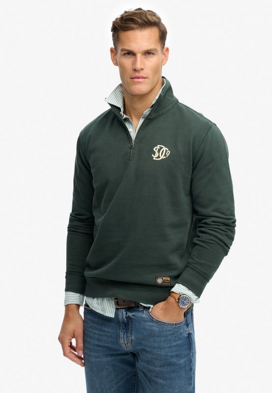 Superdry - Athletic S.D Co Half Zip - Trui - Licht Geborsteld - Halve Ritssluiting