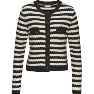 Zwart/Wit Gestreept Vest - Aansluitend - Knoopsluiting - Lange Mouwen