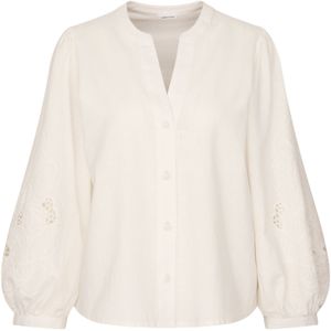 Seidensticker - Damesblouse - Wit - Katoen/Linnen - Regular Fit - Tuniekkraag