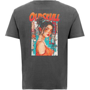 Oldskull Shirt 'Retro Pixel Lady'  blauw / donkergrijs / rood