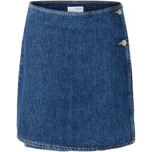 Wikkelrok - Effen - Denim - Kort - Normale Pasvorm - Contrasterende Naden