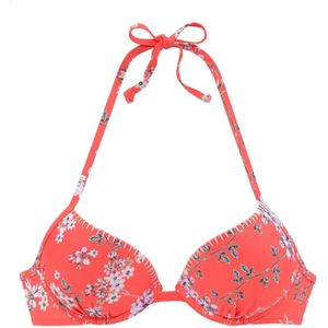 Look - Gebloemde Bikinitop - Oranje - Gehaakt Randje - Met Beugel