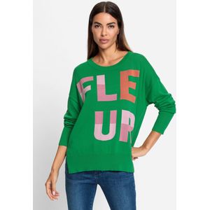 Gedessineerd - Grasgroen/Oudroze - Gebreide Trui - Katoen/Viscose