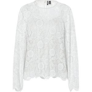 Pieces - OLLINE - Blouse - Effen - Regular Fit - Lange Mouwen - Kant