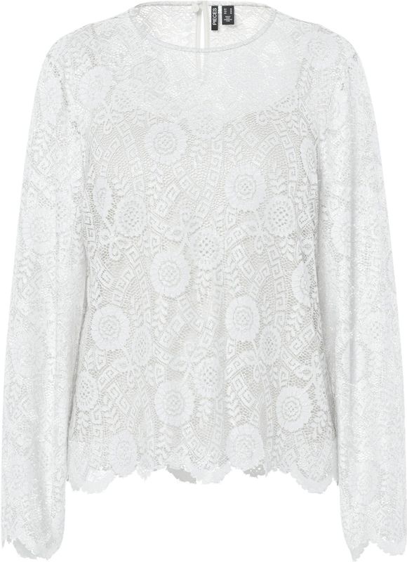 Pieces - OLLINE - Blouse - Effen - Regular Fit - Lange Mouwen - Kant