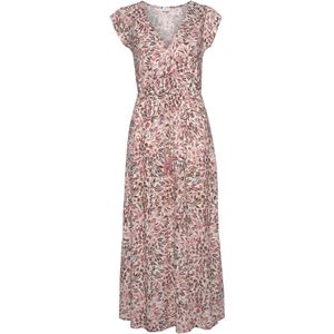 Jerseyjurk - Crème/Mauve - Met Bloemenprint - Korte Mouwen - Diepe V-hals