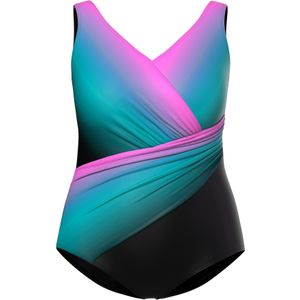 Ulla Popken Badpak  cyaan blauw / lila / zwart