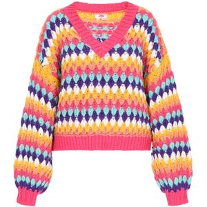 MYMO Oversized trui 'Young Fashion'  aqua / curry / framboos / wit