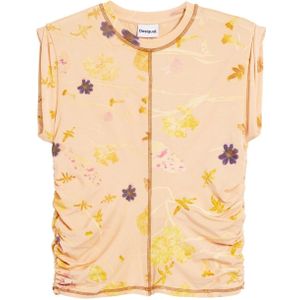 T-shirt - Multicolor - Lyocell - Korte Mouwen - Abstracte Bloemenprint