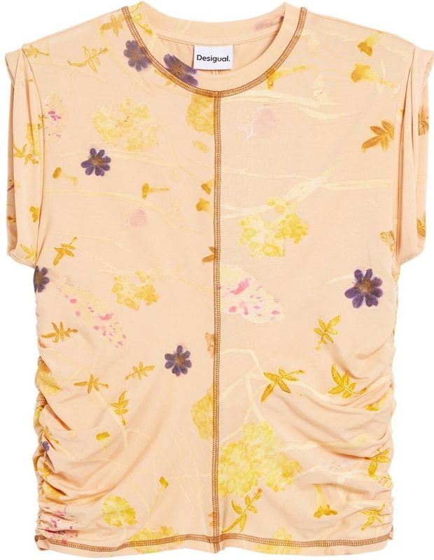 T-shirt - Multicolor - Lyocell - Korte Mouwen - Abstracte Bloemenprint