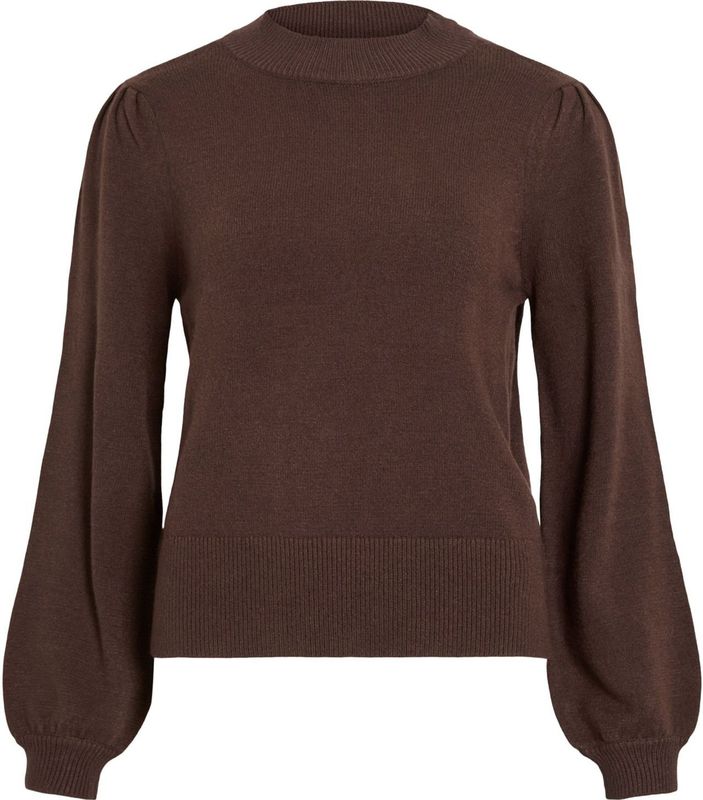 Vila - Viril Turtle-nk Balloon Top - Trui - Coffee Bean - Dames