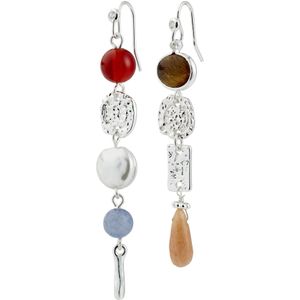 Pilgrim Oorbellen 'Sense'  lichtblauw / bruin / robijnrood / zilver