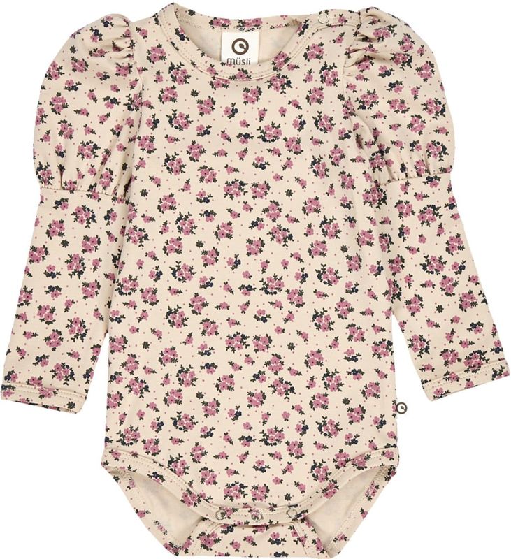 Müsli by GREEN COTTON Rompertje/body  beige / donkergroen / pink