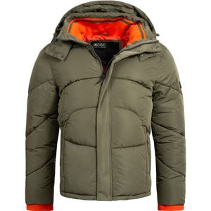 INDICODE JEANS Winterjas 'Dunlap'  olijfgroen / oranje