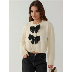 Hiccup Gebreid vest  crème / zwart