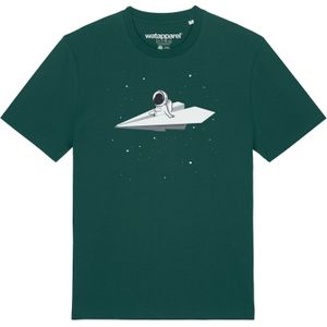 Watapparel Shirt 'Fly me to the moon'  donkergroen / wit