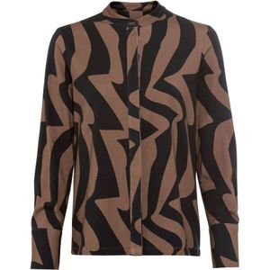 Blouse - Bruin/Zwart Gedessineerd - 95% Katoen, 5% Elastaan - Lange Mouwen