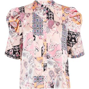 ICHI Blouse 'IHKate'  blauw / donkergeel / lichtroze / wit