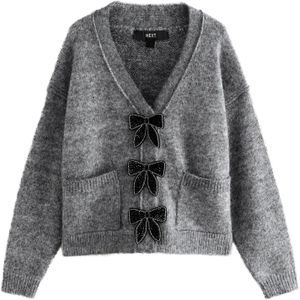 Next Gebreid vest  grijs gemêleerd