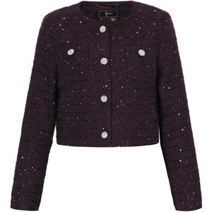 Faina - Gebreid Vest - Lila Gemêleerd / Zwart - Knoopsluiting