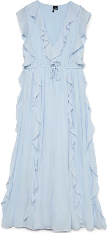 Vmcarmen - Lange Jurk - Maxi - Mouwloos - V-Hals - Enkel Lengte - Ruches