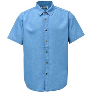 Salsa - Denim Overhemd - Blauw - Katoen/Lyocell - Korte Mouwen - Knoopsluiting