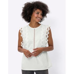 Ecru - Blousetop - 100% Katoen - Mouwloos - Ronde Hals