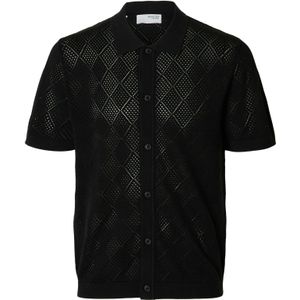 Selected Homme - Gebreide Overhemd - Zwart - 100% Katoen - Regular Fit
