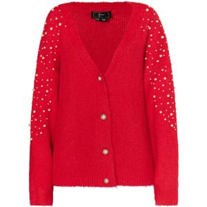 faina Gebreid vest  rood / parelwit