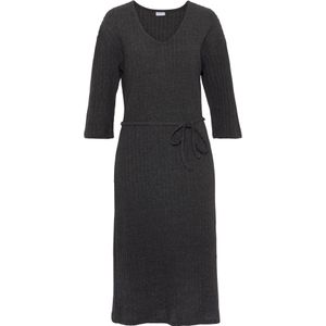 Lounge Jurk - Antraciet Mêlee - V-Hals - Halve Mouwen - Met Bindstrik