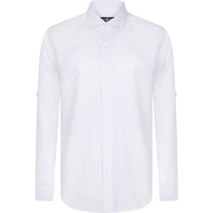 Jimmy Sanders - Basic Overhemd - Wit - Linnen Katoen Blend