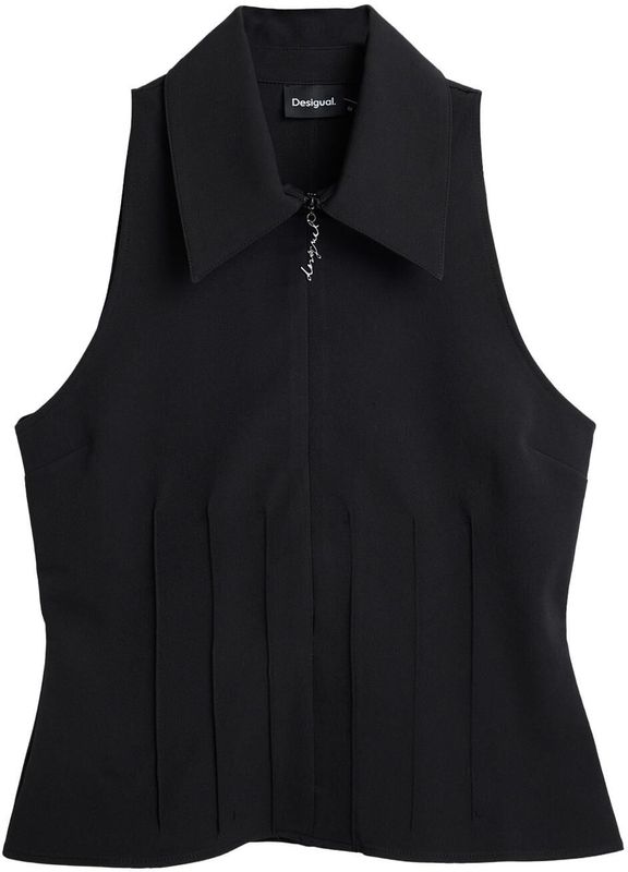 Blouse - Effen - Mouwloos - Met Rits - Regular Fit - Overhemdkraag