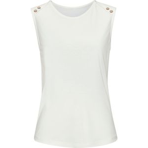 Imprimé - Zomertop - Crème - Mouwloos - Ronde Hals - Sierknopen