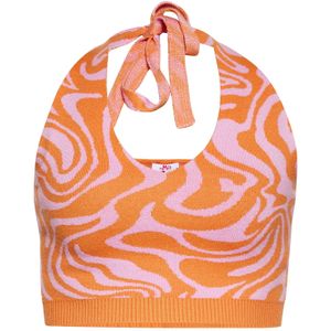 MYMO - Gebreide Top - Oranje - Haltermodel - Dierenprint