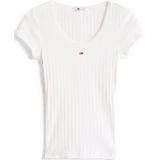 Tommy Jeans - Shirt - Wit - Slanke Pasvorm - Kwartmouw