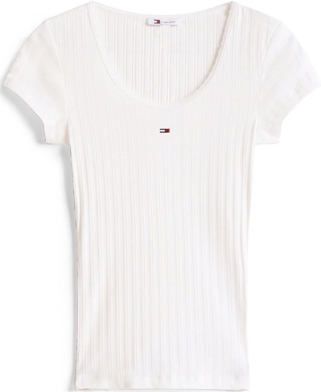 Tommy Jeans - Shirt - Wit - Slanke Pasvorm - Kwartmouw