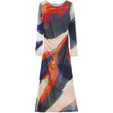 Lange Jurk - Multicolor - Getailleerde Snit - Lange Mouwen - Abstracte Print