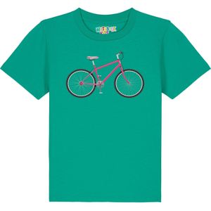 watabout.kids Shirt 'Pink Bike'  grasgroen / pink / zwart / wit