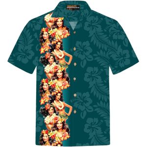 Hawaiihemdshop.de Overhemd 'Girls of Hawaii'  donkergroen