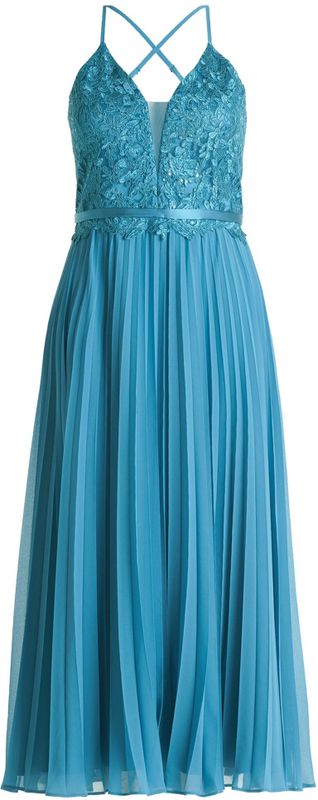 Vera Mont - Avondjurk - Blauw - Gevoerde Zoom/Rand, Ritssluiting, V-hals, Spaghettibandjes