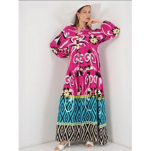 Bigdart Jurk  azuur / limoen / magenta / zwart